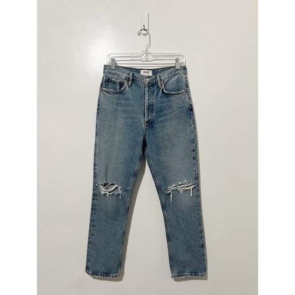 Agolde Riley 100% Organic Cotton Button Fly Distressed Straight Leg Jeans 27 - Picture 1 of 10